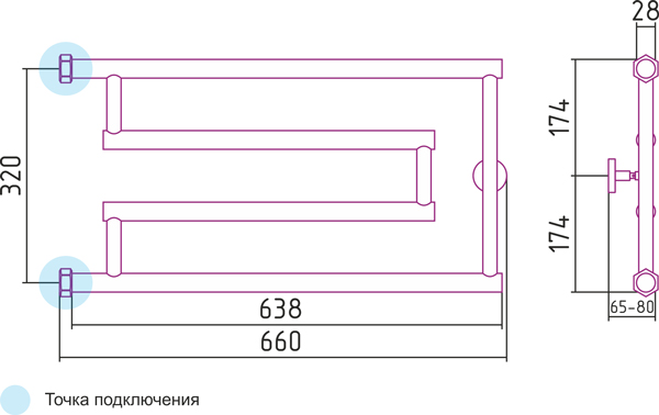 Полотенцесушитель водяной Сунержа High-Tech 00-0051-3265 320х650 