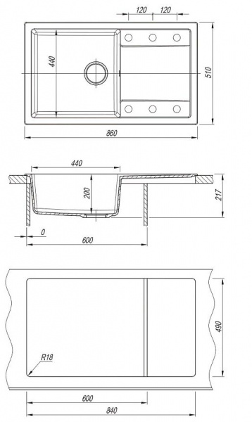 Мойка кухонная из литьевого мрамора Dr. Gans ТЕХНО 860 25.030.D0860.406 86*51 см. терракота