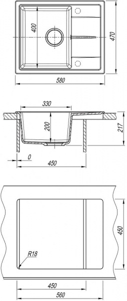 Мойка кухонная из литьевого мрамора Dr. Gans НИКА 580 25.070.B0580.407 58*47 см. черный