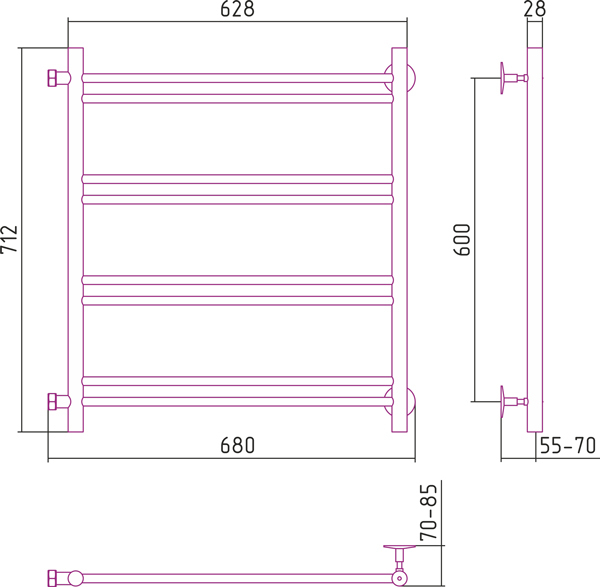 Полотенцесушитель водяной Стилье ВЕРСИЯ-Б1 00611-6060 600х600 