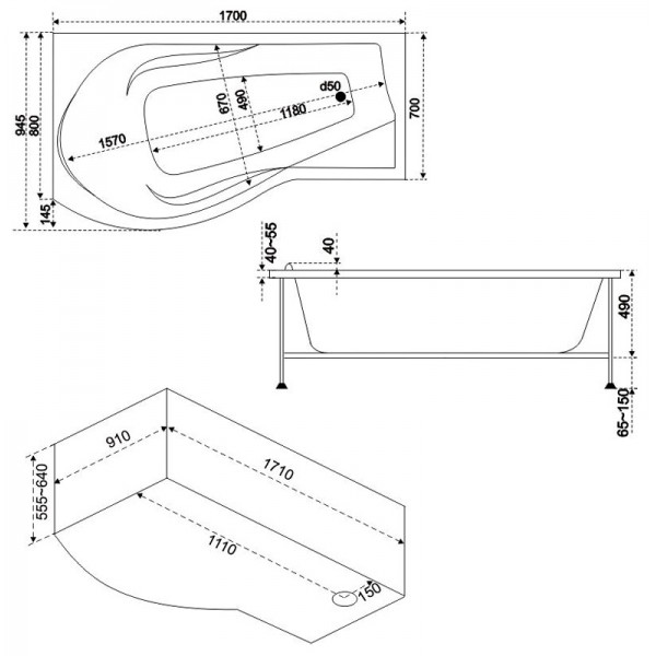 Ванна акриловая BAS КАПРИ В 00016   Ванна акриловая BAS КАПРИ В 00016