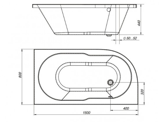 Ванна акриловая Mirsant НЕБУГ  150x80 см. левая  Ванна акриловая Mirsant НЕБУГ  150x80 см. левая