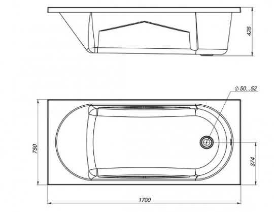 Ванна акриловая Mirsant КАСПИЙ  170x75 см. 