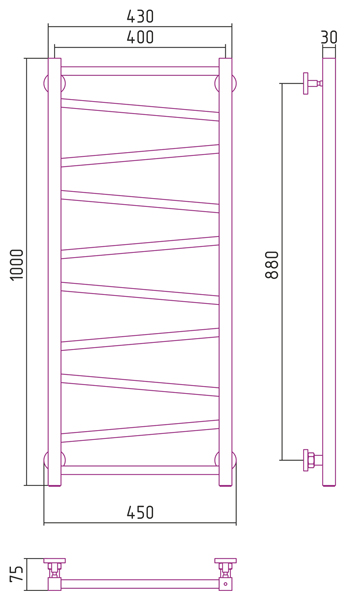 Полотенцесушитель водяной Сунержа СИРОККО 00-0253-1040 1000х400 