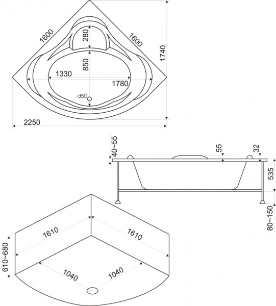 Ванна акриловая BAS МЕГА В 00024 160x160 см.  Ванна акриловая BAS МЕГА В 00024 160x160 см.