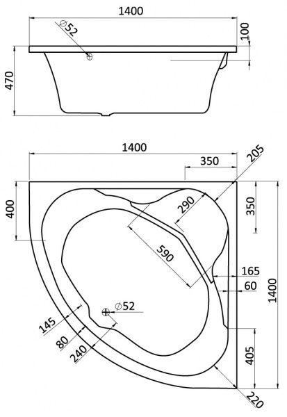 Ванна акриловая Santek КАРИБЫ 1.WH11.1.982 140x140 см.  Ванна акриловая Santek КАРИБЫ 1.WH11.1.982 140x140 см.