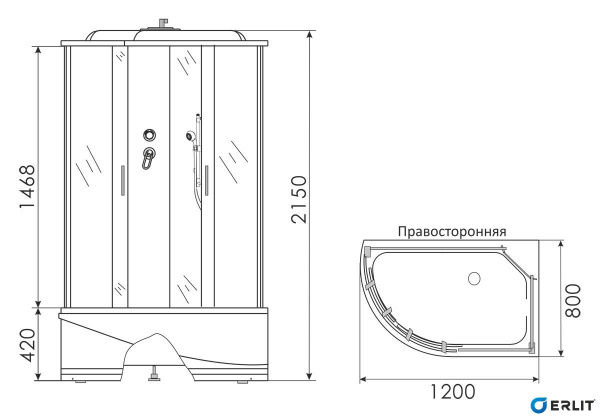 Душевая кабина Erlit  ER3512TPR-C4-RUS 120x80 см. правая 