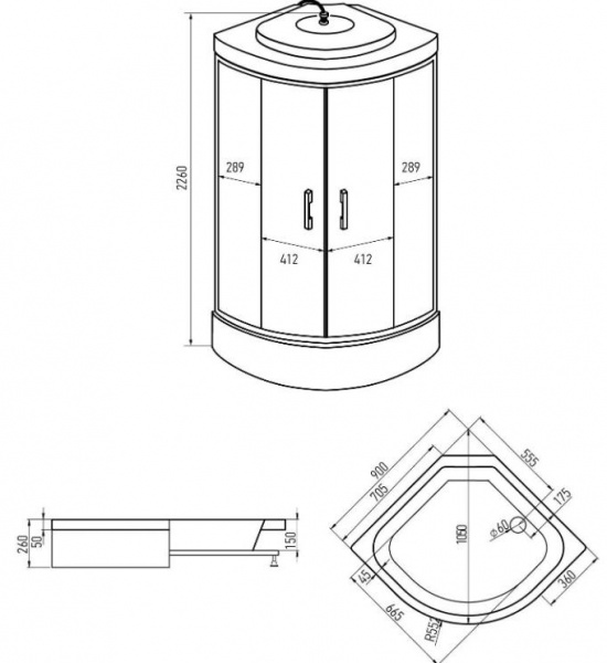 Душевая кабина Erlit  ER350926-C3-RUS 90x90 см.  Душевая кабина Erlit  ER350926-C3-RUS 90x90 см.