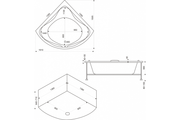 Ванна акриловая BAS РИОЛА В 00030 135x135 см.  Ванна акриловая BAS РИОЛА В 00030 135x135 см.