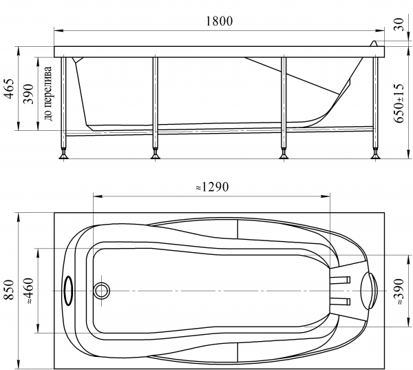 Ванна акриловая Radomir ПАРМА  180x85 см. левая 