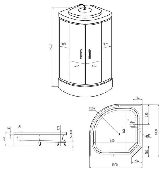 Душевая кабина Erlit  ER351026-C3-RUS 100x100 см.  Душевая кабина Erlit  ER351026-C3-RUS 100x100 см.