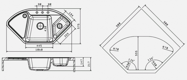 Мойка кухонная керамогранитная Florentina КАПРИ 20.185.J1060.302 100,6*57,5 см. антрацит