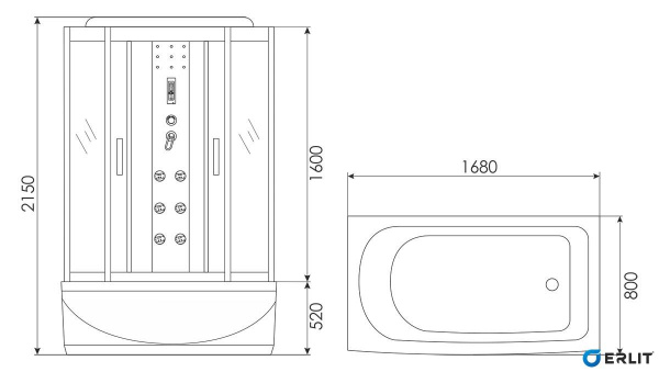Душевая кабина Erlit COMFORT ER4517TP-C3 170x80 см. 