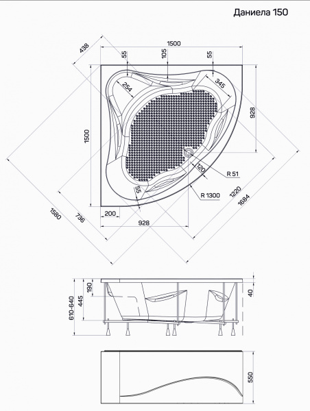 Ванна акриловая 1Marka DANIELA 01дан1515 150x150 см.  Ванна акриловая 1Marka DANIELA 01дан1515 150x150 см.