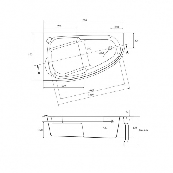 Ванна акриловая Cersanit JOANNA 63338 160x95 см. левая  Ванна акриловая Cersanit JOANNA 63338 160x95 см. левая